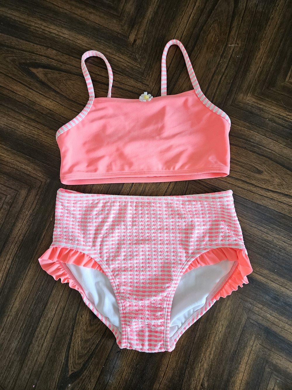 Cat & Jack Neon Coral Pink Two-Piece High-Waist Bikini